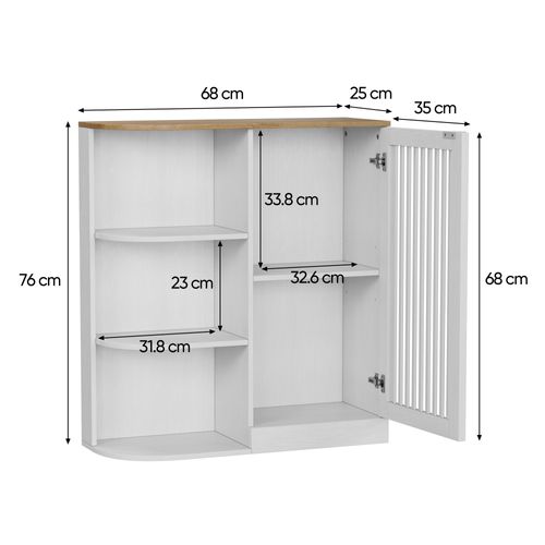 Meuble De Rangement Salle De Bain 68x25x76cm, Meuble D'angle, Étagère Ouvert, Porte, Mdf, Blanc+bois