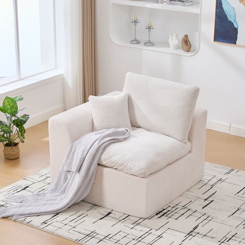 Fauteuil 102.5x101x 84 Cm, Assise Confortable, 1 Place, Tissu Velours Côtelé, Beige