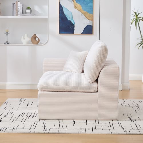 Fauteuil 102.5x101x 84 Cm, Assise Confortable, 1 Place, Tissu Velours Côtelé, Beige