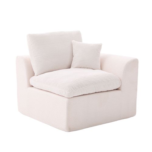 Fauteuil 102.5x101x 84 Cm, Assise Confortable, 1 Place, Tissu Velours Côtelé, Beige