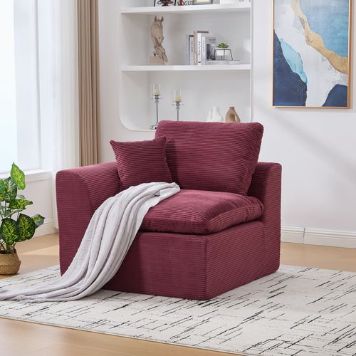 Fauteuil 1 Place 102.5x101x 84 Cm, Assise Confortable, Mousse, Tissu Velours Côtelé, Bordeaux