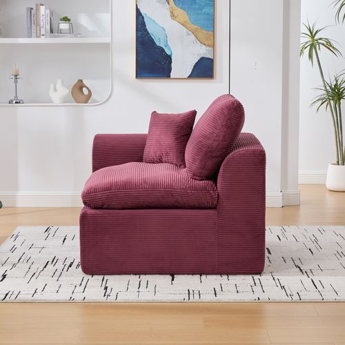 Fauteuil 1 Place 102.5x101x 84 Cm, Assise Confortable, Mousse, Tissu Velours Côtelé, Bordeaux