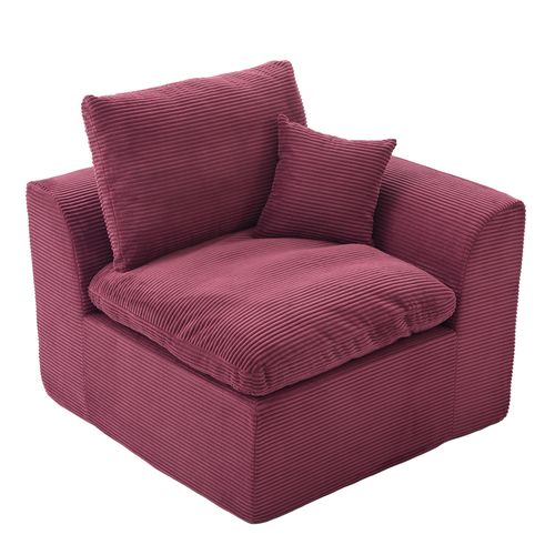 Fauteuil 1 Place 102.5x101x 84 Cm, Assise Confortable, Mousse, Tissu Velours Côtelé, Bordeaux