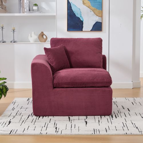 Fauteuil 1 Place 102.5x101x 84 Cm, Assise Confortable, Mousse, Tissu Velours Côtelé, Bordeaux