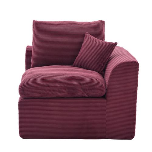 Fauteuil 1 Place 102.5x101x 84 Cm, Assise Confortable, Mousse, Tissu Velours Côtelé, Bordeaux