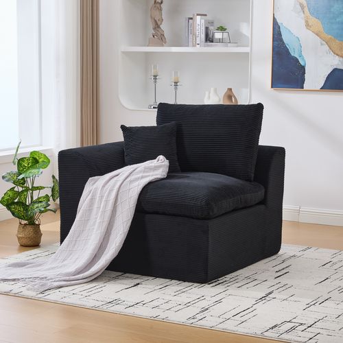 Fauteuil 102.5x101x 84 Cm, Assise Confortable, Tissu En Velours Côtelé, Couleur Noir