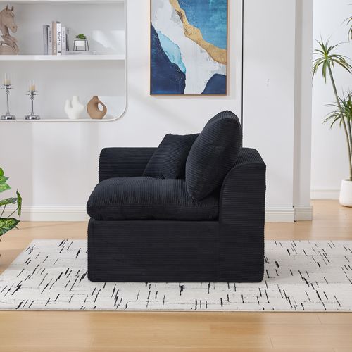 Fauteuil 102.5x101x 84 Cm, Assise Confortable, Tissu En Velours Côtelé, Couleur Noir