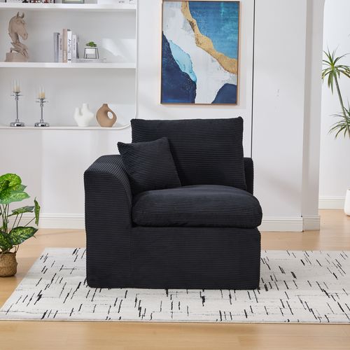 Fauteuil 102.5x101x 84 Cm, Assise Confortable, Tissu En Velours Côtelé, Couleur Noir