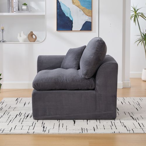 Fauteuil 102.5x101x 84 Cm, Assise Confortable, Tissu Velours Côtelé, Mousse, Gris Foncé