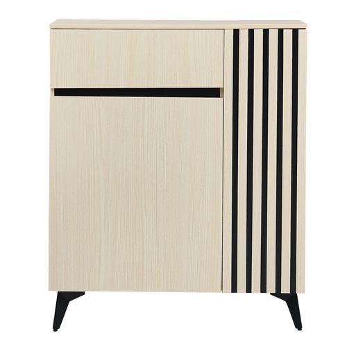 Meuble à Chaussures Moderne 75x35x90 Cm, Portes Et Tiroir, Grand Rangemet, Mdf, Couleur Bois