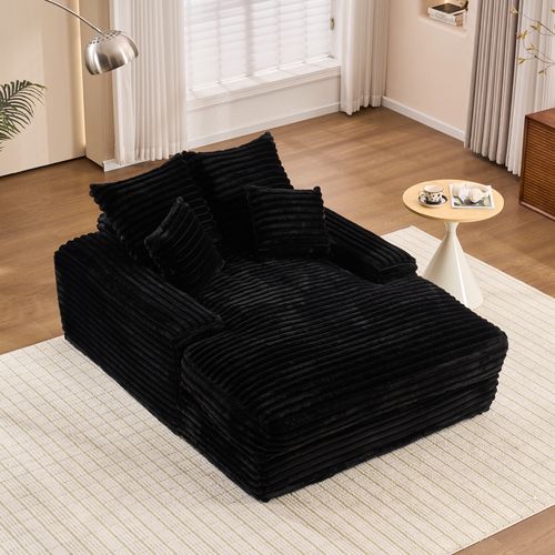 Canapé 175x137x63 Cm, Sans Assemblage, Design Ergonomique, Velours Côtelé Et Mousse, Noir