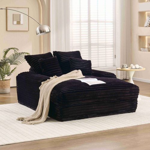 Canapé 175x137x63 Cm, Sans Assemblage, Design Ergonomique, Velours Côtelé Et Mousse, Noir