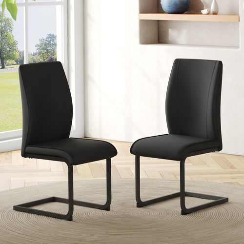 Lot De 2 Chaises En Pu Noir Avec Pieds Métal, Dossier Ergonomique Et Assise Rembourrée Confortable