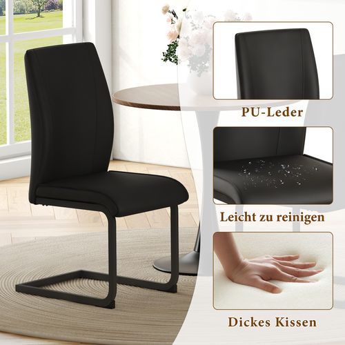 Lot De 2 Chaises En Pu Noir Avec Pieds Métal, Dossier Ergonomique Et Assise Rembourrée Confortable