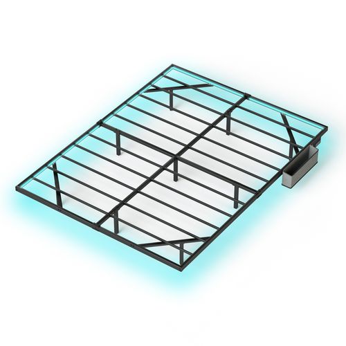 Lit Double 160x200x20 Cm, LED Intégrée Et Station De Charge, Design Simple, Acier, Noir