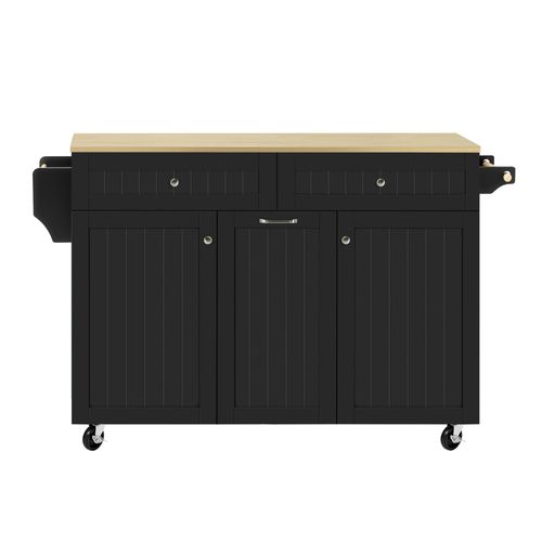 Îlot De Cuisine 139.5x40/70x92 Cm, Plateau Extensible Et Rangement Multifonction, Mdf, Noir+bois