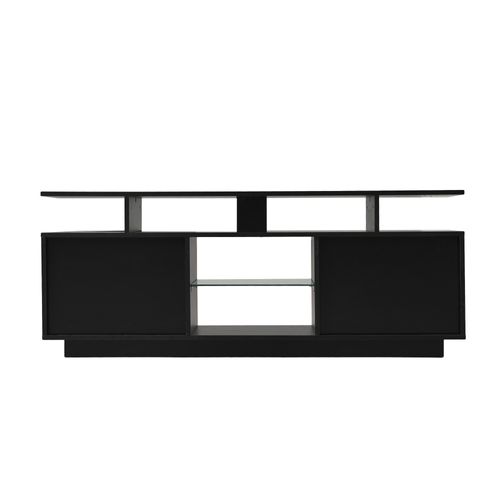 Meuble TV 140x35x55 Cm Avec Rangement, LED 16 Couleurs, 2 Portes, Panneaux De Particules, Noir