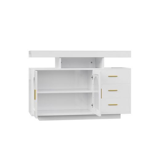Buffet 120x40x80 Cm, LED Rgb, Espace De Rangement, Panneau De Particules, Blanc Brillant