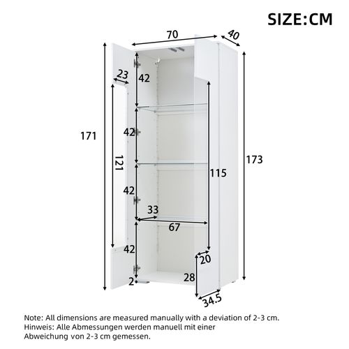 Buffet Haut 70x40x173 Cm, 2 Portes Acryliques Avec LED Pilotable Par Application, Mdf, Blanc