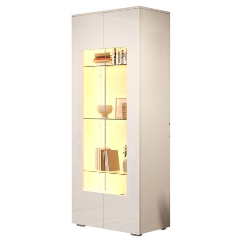 Buffet Haut 70x40x173 Cm, 2 Portes Acryliques Avec LED Pilotable Par Application, Mdf, Blanc