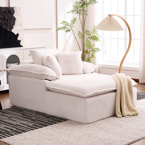 Canapé 1 Pl 177x122x92 Cm, Sans Structure Ergonomique, Mousse Haute Densité, Velours Côtelé Blanc