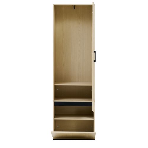 Armoire D'entrée 54x34.5x179.5 Cm, Miroir Pleine Longueur, Tringle Extractible, Mdf, Couleur Bois