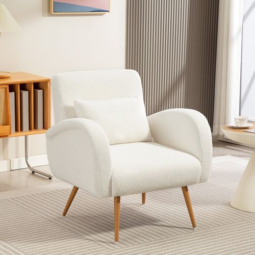 Fauteuil 77x77x83 Cm Confort Mousse Haute Élasticité Structure Métal Couleur Blanc