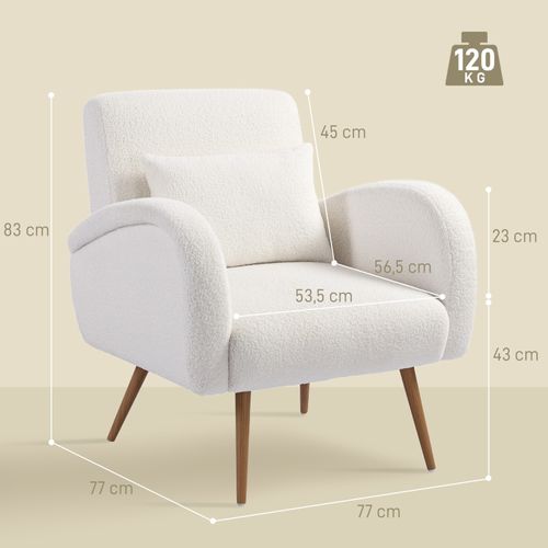 Fauteuil 77x77x83 Cm Confort Mousse Haute Élasticité Structure Métal Couleur Blanc