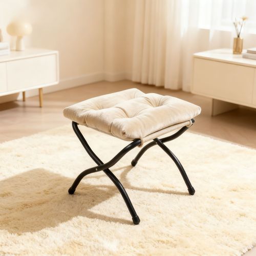Fauteuil 1 Place Avec Pouf, Ergonomique Avec Appui-tête, Poche Latérale, Tissu, Métal, Beige