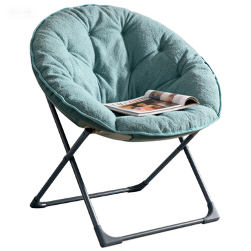 Fauteuil Lune Pliant 58x53x85 Cm, Assise En Laine De Mouton, Structure Métal Robuste, Bleu+noir