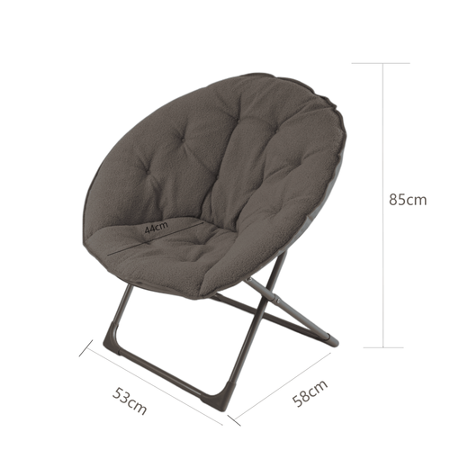 Fauteuil Lune Pliant 58x53x85 Cm, Dossier Rond Rembourré En Laine De Mouton, Métal, Gris+noir