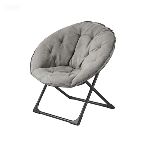 Fauteuil Lune Pliant 58x53x85 Cm, Dossier Rond Rembourré En Laine De Mouton, Métal, Gris+noir