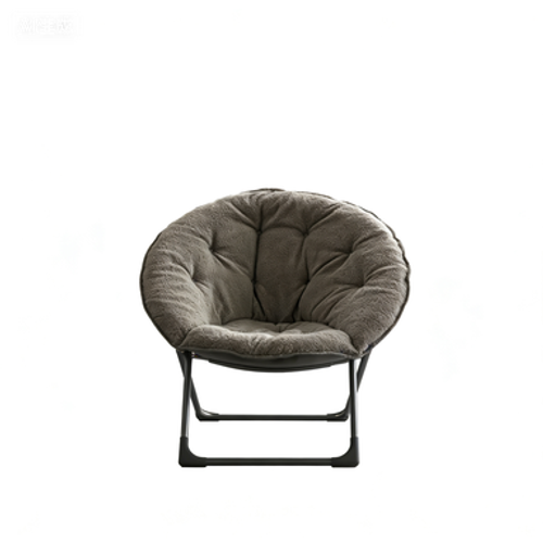 Fauteuil Lune Pliant 58x53x85 Cm, Dossier Rond Rembourré En Laine De Mouton, Métal, Gris+noir