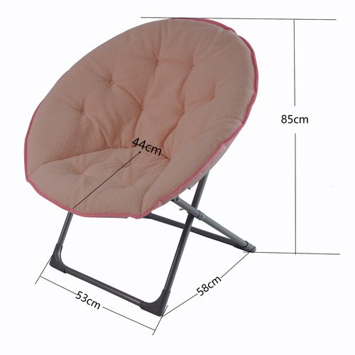 Fauteuil Lune Pliant 58x53x85cm, Assise En Laine De Mouton, Structure Métal Et Tissu, Rose+noir