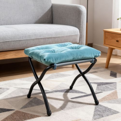 Fauteuil Avec Pouf 72x62x96 Cm, Appui Tête Ergonomique Et Poche Latérale, Tissu Et Métal, Bleu