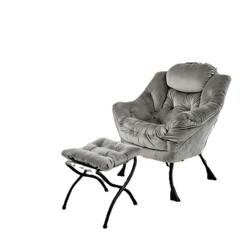 Fauteuil Relax Avec Pouf 72x62x96 Cm, Appui Tête Ergonomique, Tissu Et Métal, Gris+noir