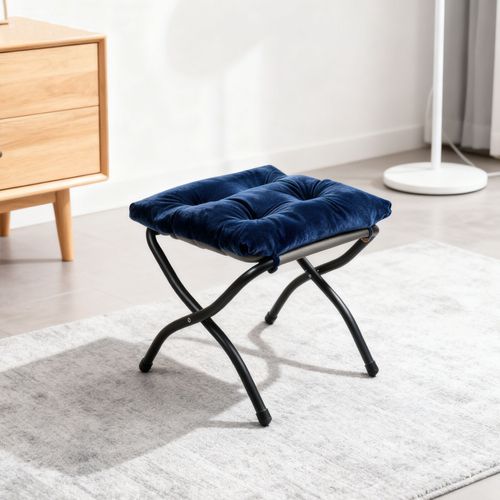 Fauteuil Relax Avec Pouf 72x62x96 Cm, Appui Tête Ergonomique, Tissu Et Métal, Bleu Foncé