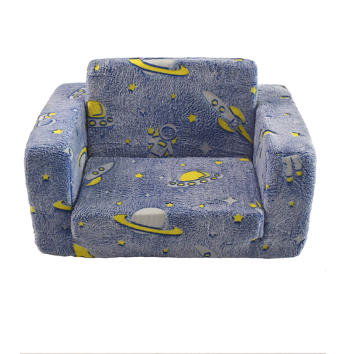 Fauteuil Modulable Pour Enfant 65x42-106x28.5 Cm, Transformable En Couchage, Tissu Doux, Bleu