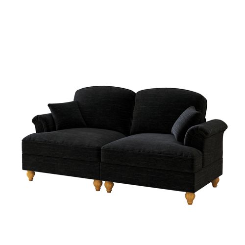 Canapé 2 Places 194x83.5x93 Cm, Jupe Amovible Deux Styles, Chenille, Noir