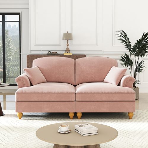 Canapé 2 Places 194x83.5x93 Cm, Jupe Amovible Deux Styles, Chenille, Rose