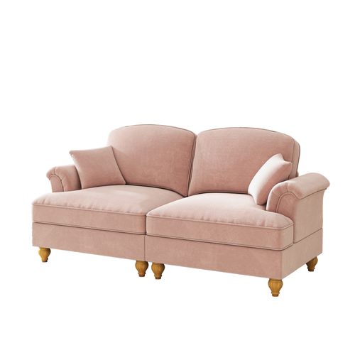 Canapé 2 Places 194x83.5x93 Cm, Jupe Amovible Deux Styles, Chenille, Rose