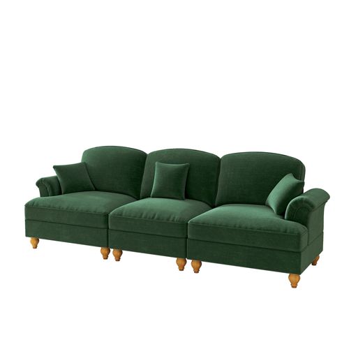 Canapé 3 Places 272x83.5x93cm, Jupe Plissée Amovible Pour Deux Styles, Tissu Chenille, Vert