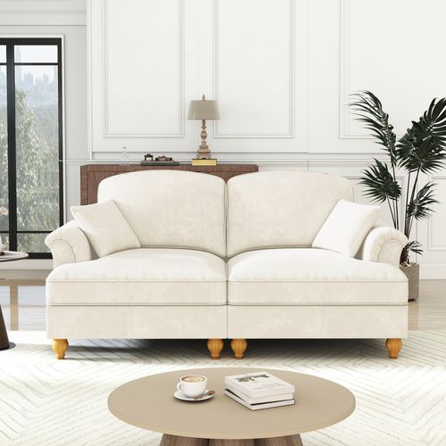 Canapé 2 Places 194x83.5x93 Cm, Jupe Amovible Deux Styles, Chenille, Blanc