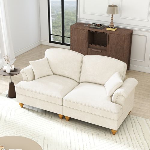 Canapé 2 Places 194x83.5x93 Cm, Jupe Amovible Deux Styles, Chenille, Blanc