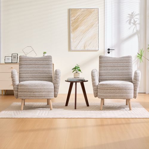 Fauteuil Moderne 81x77x87 Cm Avec Poche Latérale Et Pieds En Bois, Tissu Bouclette, Couleur Kaki