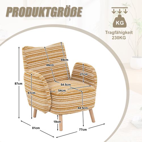 Fauteuil 81x77x87 Cm, Dossier Ergonomique, Tissu Bouclette, Couleur Jaune Moutarde