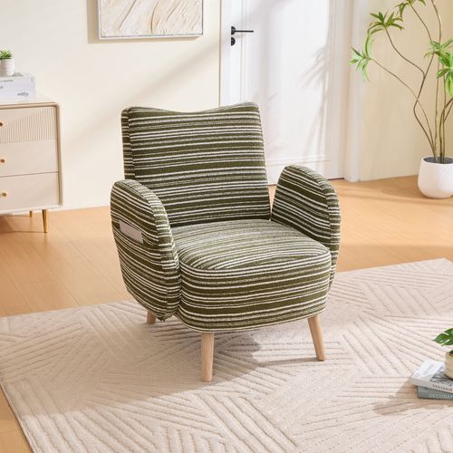 Fauteuil 81x77x87 Cm, Dossier Ergonomique Et Poche Latérale, Tissu Bouclette, Couleur Vert Olive