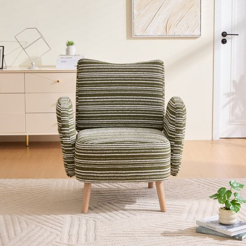 Fauteuil 81x77x87 Cm, Dossier Ergonomique Et Poche Latérale, Tissu Bouclette, Couleur Vert Olive