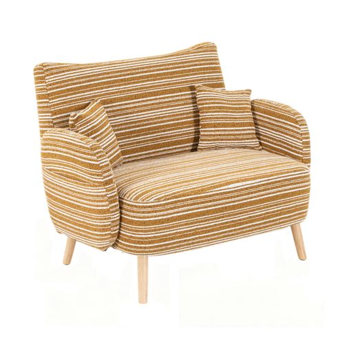 Canapé 2 Pl 121x81,5x87 Cm, Confort Mousse Haute Densité, En Bouclette, Jaune Moutarde