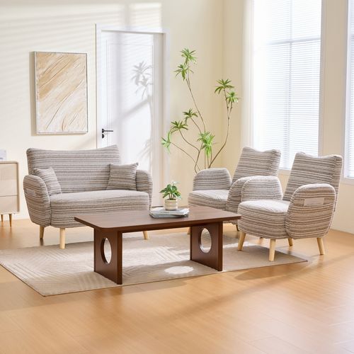 Canapé 2 Pl 121x81,5x87 Cm, Rangement Latéral, Assise Mousse Haute Densité, Tissu Bouclette, Kaki